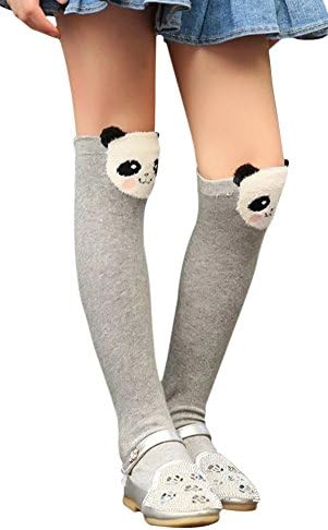 SportsWell Girls Cute School Uniform Stockings Cartoon Animal Knee High Socks, Grey panda