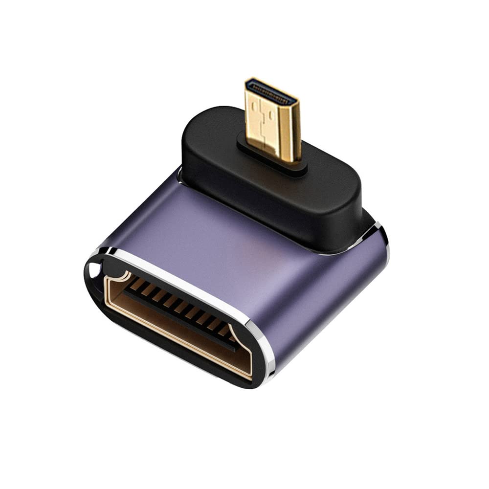 NFHK Down Angled Micro HDMI Male to HDMI 2.1 Female UHD Extension Gold Converter Adapter Support 8K 60hz HDTV