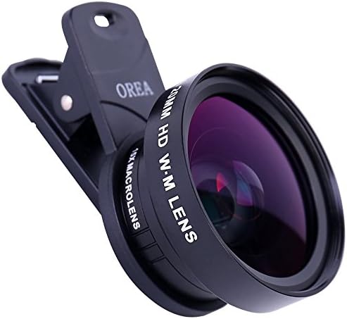 Orea 2 in 1 Professional HD iPhone Lens 0.45X Super Wide Angle Lens and 15X Macro Lens, Clip-On Cell Phone Lens for iPhone 7/6s/6s Plus/6/5S Galaxy S7 and Most Smartphones(Black)