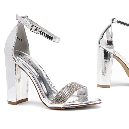 Herstyle Rosemmina Womens Open Toe Ankle Strap Chunky Block High Heel Dress Party Pump Sandals 1896Silver 5.0