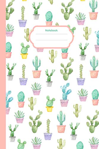 Notebook: Pastel Cactus Notebook 100 pages: Watercolour Hot Summer Cactus Lined Notebook (Composition Book Journal) (6x 9 inches) - 100 pages.