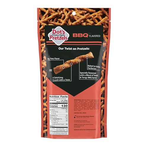 DOT’S PRETZELS BBQ SEASONED PRETZEL TWIST SNACK, 16OZ GROCERY SIZED BAG
