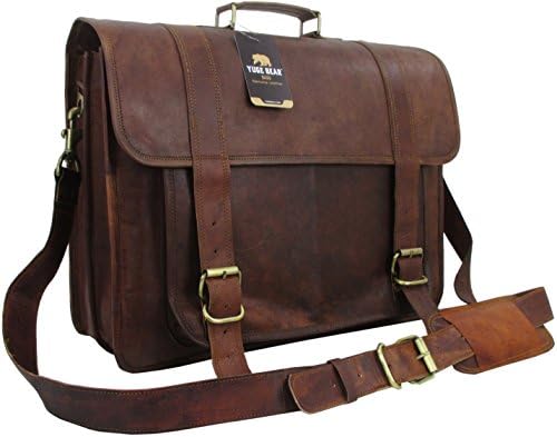 Yuge Bear 18" B1P Mens Genuine Leather Vintage Laptop Bag Briefcase Satchel