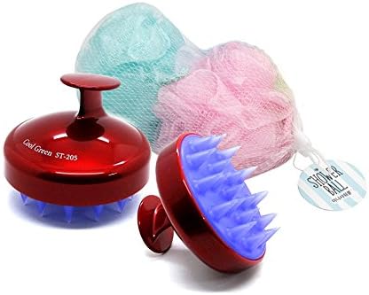 CoolGreen ST-205 Hair Scalp Brush Massager Tourmaline contained 1p &amp; Mini Bath Sponge Swirl 2p Set