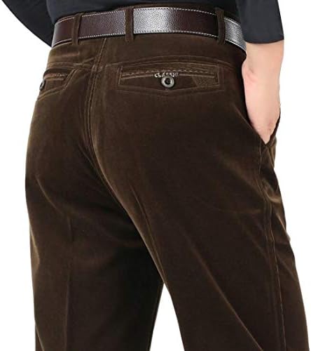 BYWX Men High Waist Stretch Corduroy Relaxed-Fit Straight Leg Pants Trousers