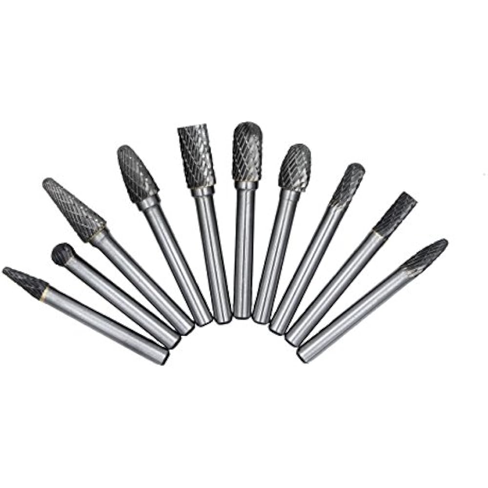Carbide Burrs Set 10pcs Double Cut Solid Rotary 1/4 Inch Shank For Die