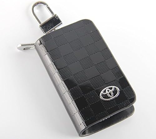 Black Key chain Bag Genuine Leather Ring Holder Case Car Auto Coin Universal Remote Smart Key cover Fob Alarm Security Zipper keychain Wallet Bag ( Black, Toyota)