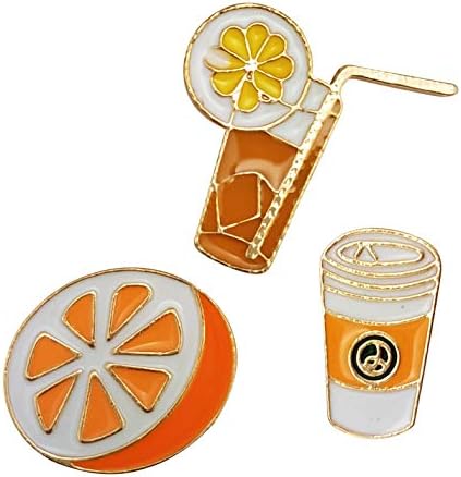 HAISWET Orange Juice Coffee Cup 3 Lapel Pin Set Gold Tone Brooch