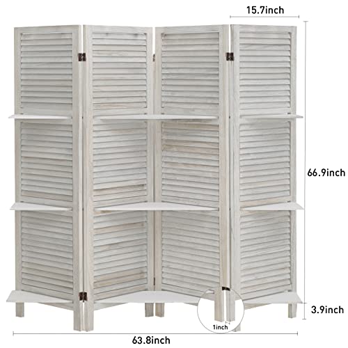 4 Panel Room Divider With Shelves White Room Divider And Folding