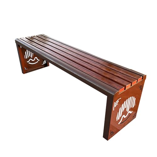 GSATREY Patio Garden Bench, Outdoor Bench 2-Person Metal Steel Benches Furniture, with Waterproof Brown Wood Seating, Modern Garden Bench, for Front Porch(150 * 40 * 45cm/59 * 15.7 * 17.7in)