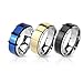 BodyJ4You 3PC Ring Set Spinner Bands Men Women Black Blue Goldtone 12 Steel Promise Gift