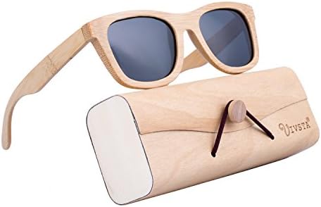 Bamboo Wood Sunglasses for Men Women, IVSTA Polarized Wooden Vintage Wayfarer Sunglasses