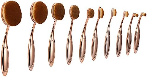 Oval Makeup Brush Set 10 Pcs Professional Foundation Cosmetic Brushes Soft Toothbrush Shaped Design For Foundation, Concealer, BB cream, Powder (Rose Gold)