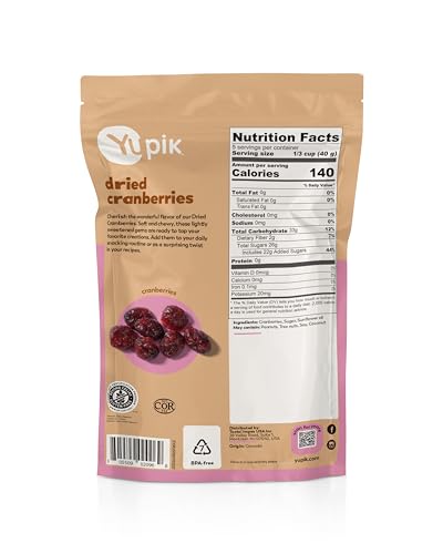 YUPIK DRIED CRANBERRIES, 8 OZ, GLUTEN-FREE, KOSHER, DRIED FRUITS, WHOLE CRANBERRIES, LIGHTLY SWEETENED, HEALTHY SNACKS