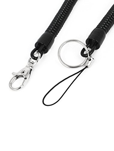 Phone Keys Lobster Hook Elastic Spring Coiled Strap Lanyard Black