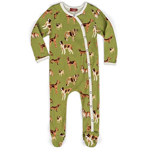 MilkBarn Organic Cotton Footed Romper (Green Dogs) (6-9 Months)