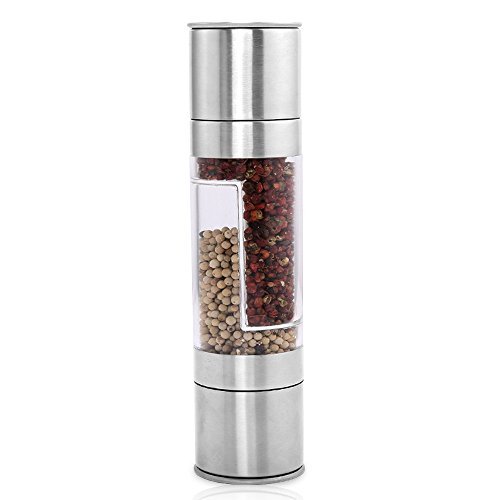 AJQI 2-IN-1 Stainless Double-ended Salt & Pepper Grinder, Silver