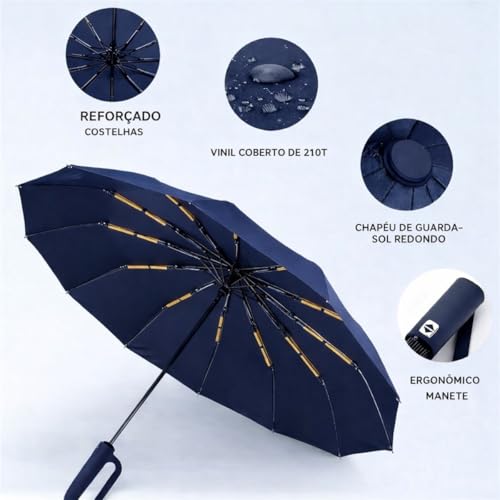 Guarda-Chuva Premium Botão Automático Abre e Fecha Varetas Reforçadas Proteção Solar UV Blackout Resistente ao Vento Compacto Dobrável Sombrinha Portátil Mochila Bolsa Mala Fivela de Anel