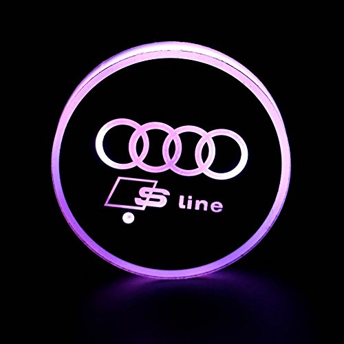 Bearfire Car Logo LED Cup Pad led cup coaster USB Charging Mat Luminescent Cup Pad LED Mat Interior Atmosphere Lamp Decoration Light (Audi S)