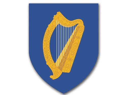 Irish Coat Arms (Celtic Harp on Blue) Shield Shaped Sticker