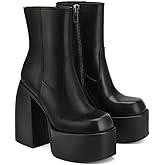 VOMIRA Ankle Boots for Women Chunky High Heel Sqaure Toe Side Zipper Pu Leather Stretch Boots Platform GoGo boots