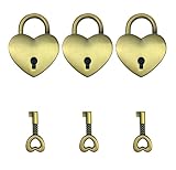 Hyamass 3pcs Vintage Antique Style Mini Heart Archaize Padlocks Key Lock with Keys