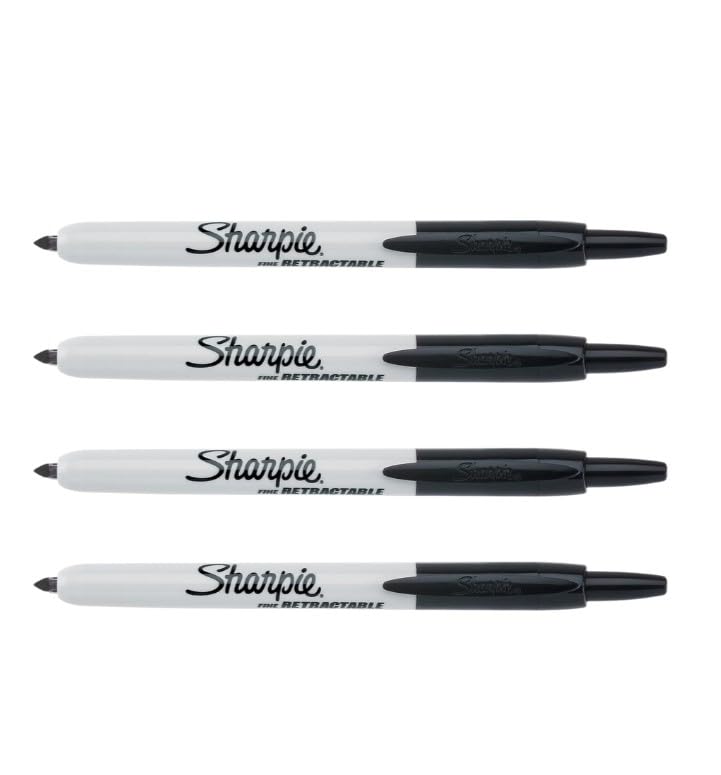 Sharpie oryginal Retractable Permanent Markers (packed ina a plastic bag)| Fine Point | Black | 4 Count