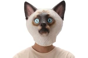 CREEPYPARTY Deluxe Novelty Halloween Costume Party Latex Animal Cat Head Mask Black (white)