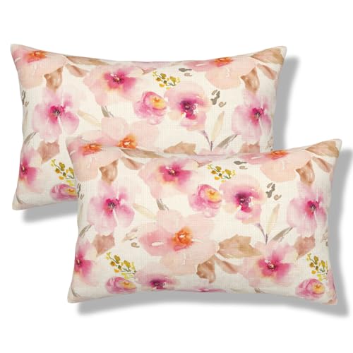 ZYLITHO Pink Floral Lumbar Throw Pillow Covers Flowers Leaves Pillow Cases 12x20 Inch Set of 2 Beautiful Flower Pillowcase Decorative Cushion Cover for Home Bedroom Couch Sofa at Amazon
