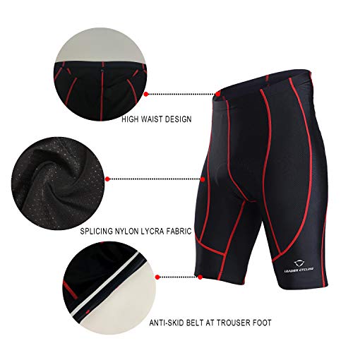 LEADER CYCLING Men's Cycling Shorts 3D Gel Padded Biking Bicycle Bike Pants Breathable Anti-Slip (L, Black-01)