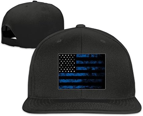 Vintage Thin Blue Line Flat Snapback Hat Cap Men Women ( 8 Colors ) Black