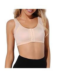 Women's Wireless Post Surgery Sports Bra Front Closure Comfot Brassiere with Adjustable Straps
