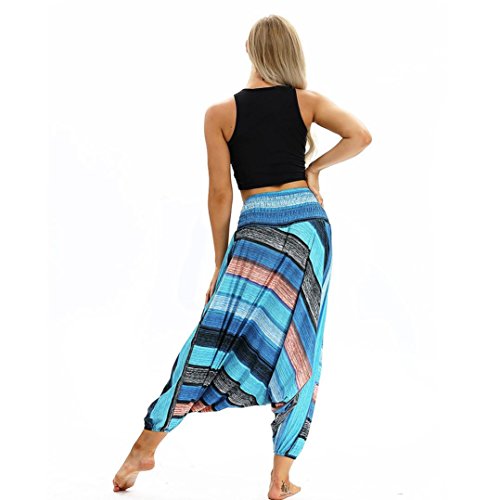 Yoga Pants,Women Casual Loose Yoga Trousers Baggy Boho Aladdin Jumpsuit Harem Pants (Light Blue, Free Size) - Thumbnail 5