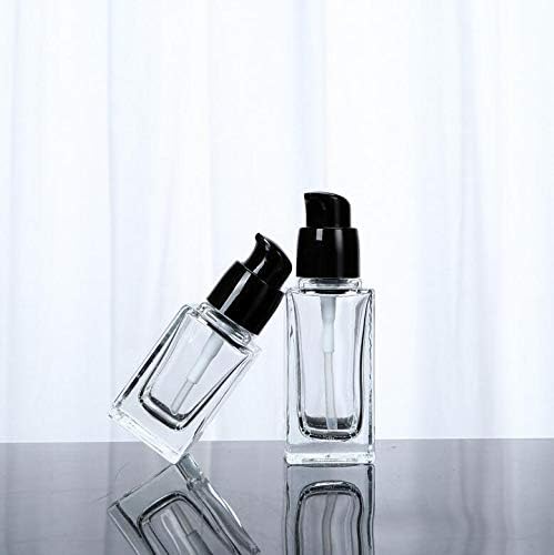 2Pcs 30ml/1oz Empty Clear Square Glass Emulsion Essence Pump Bottle With Black Pump Head Cosmetic Foundation Travel Jars Containers Dispenser for Lotion Cleanser Essential Oils - Image 5