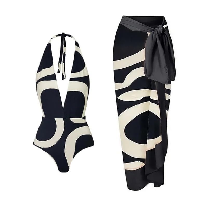 Photo 1 of *MISSING SKIRT* YUNIDMEIM Women One Piece Swimsuit with Cover up Set High Waisted Beach Wrap Skirt Two Piece Bathing Suit Black