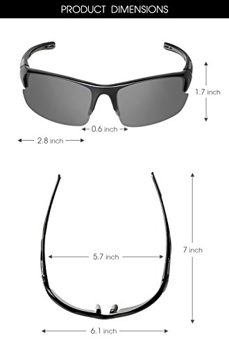 Polarized Sports Sunglasses for Men Women Cycling Fishing Outdoor Driving Golf Baseball Glasses TR Unbreakable (Black-Gray)