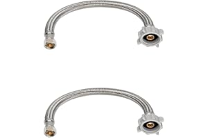 (2pcs 12 inch) PLUMBINGMASTER Toilet Water Supply Line,3/8" Comp x 7/8" BC Braided Stainless Steel Toilet Supply Line,Toilet Connector Hose with Anti-Leaking Brass Nut