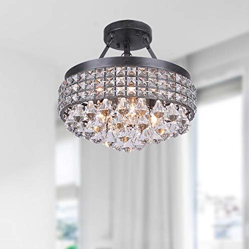 Antonia 4Light Crystal Semiflush Mount Chandelier With Antique Black Iron Shade
