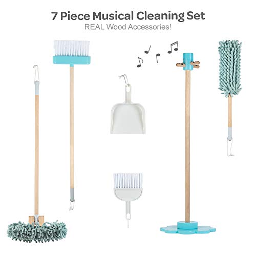Adora Play Musical Cleaning Set with Broom, Duster, Dustpan, Small Broom/Brush, Sweeper, Two Removable Microfiber Accessories and Stand, Birthday Gift for Ages 3+ - Thumbnail 6