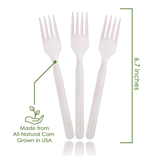 Ecovita 100 Compostable Forks 140 Large Disposable Utensils (7 in