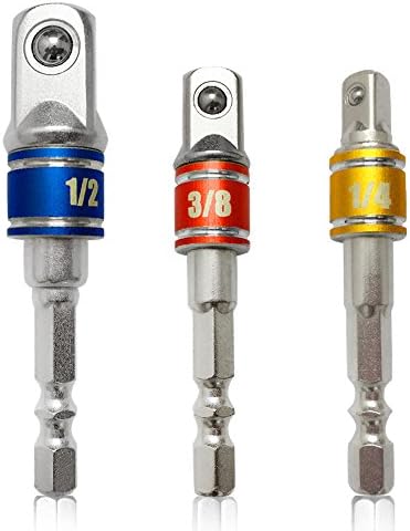 3Pcs Power Hand Tools Sockets Adapter sets, Hex Square Nut Driver Drill Impact Socket Extension Bit Adapter Socket Wrench Adapter Set 1/4" 3/8" 1/2" drive，ratchet extension cordless impact wrench