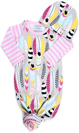 Infant Baby Tie Nightgown and Matching Hat | Sleep Gown With A Tie Bottom | Boy Girl Unisex | Soft Stretchy Cotton