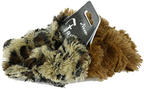 2 Piece Fuzzy Furry Artificial Leopard Faux Fur Hair Band Hair Holder Wristband - F