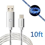Android Charger Cable, Micro USB Cable 10ft Compatible for Samsung Galaxy S7 Edge S6, Kindle, PS4, Xbox with Adjustable Switch Button&5 Lighting Modes, Visible Flowing LED USB Charging Cable (Blue)