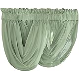 Collections Etc Scoop Two-Piece Rod Pocket Solid-Colored Sheer Valances for Windows, Decorative Accent and Added Privacy for Any Room in Home, Sage