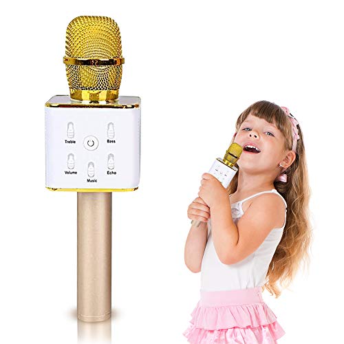 ArtCreativity Wireless Bluetooth Karaoke Microphone for Kids with Built-in Speaker, USB Rechargeable Singing Mic, Fun Karaoke Machine Sound Effects, Birthday Gift for Boys & Girls(Gold)