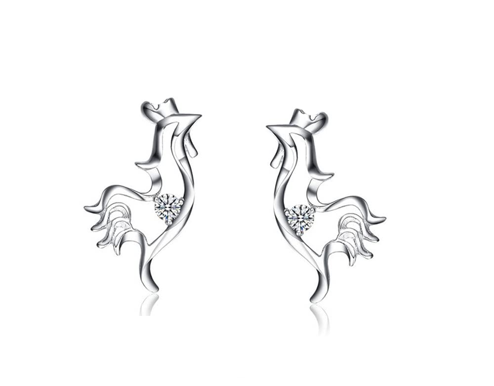 Baobei 925 Sterling Silver Zirconia Chinese Zodiac Signs Stud Earrings Cute Luckey birthday Animal Design for Women and Girls, Friendship Birthday Gift (chick earrings)