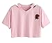 Abetteric Women's Rose Embroidery Short Sleeve T-Shirt Crop Tops