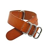 20mm Nato Style Leather Interchangeable Watch Strap Band Silver Stainless Steel Buckle (Brown)