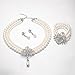 EleQueen Women's Silver-Tone Simulated Pearl Crystal Victorian Style Flower Bridal Necklace Earrings Bracelet Set Ivory Color